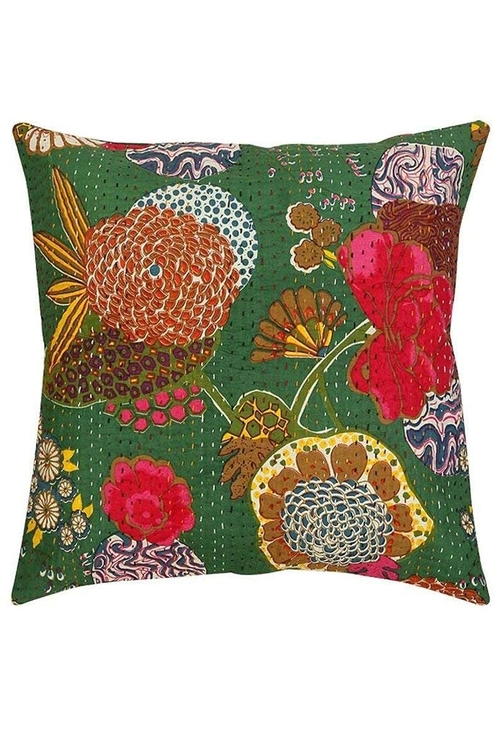 Cotton Kantha Embroidery Cushion Cover (16x16-inches) (Set of 1,