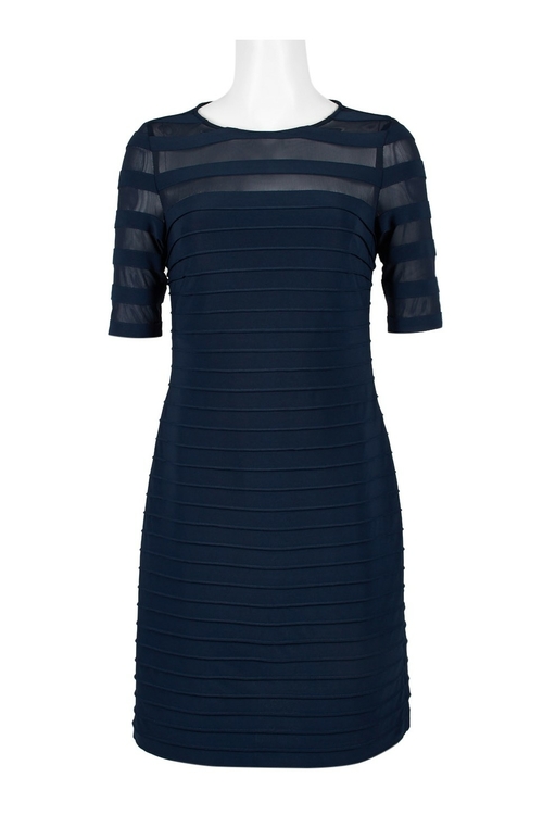 Adrianna Papell Crew Neck 3/4 Sleeve Illusion Ribbed Zipper Back