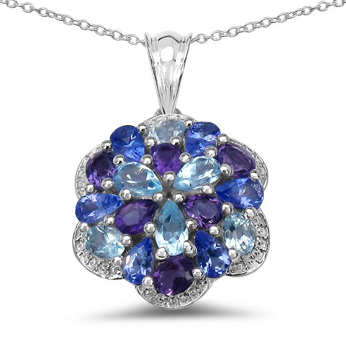 3.63 Carat Genuine Amethyst, Blue Topaz & Tanzanite .925 Sterling