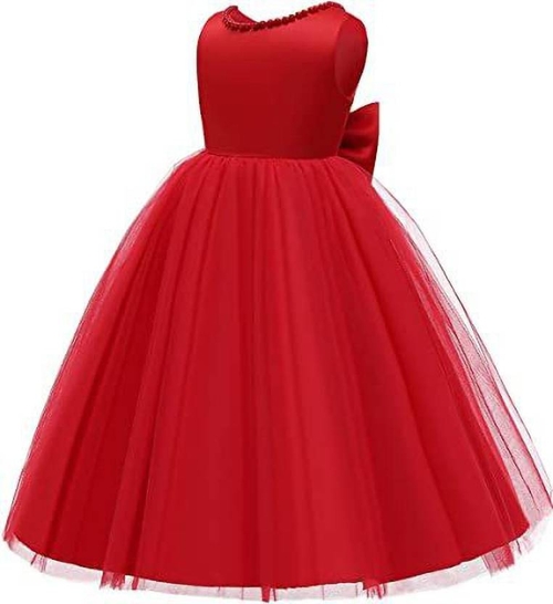Girls Maxi/Full Length Festive/Wedding Dress  (Red, Sleeveless)
