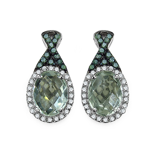 2.55 Carat Genuine Green Amethyst, Green Diamond & White Diamond .925