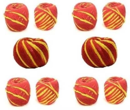 Round Kacha Dhaga Pack of 10 Red And Yellow Moli Kacha Dhaga Kalawa