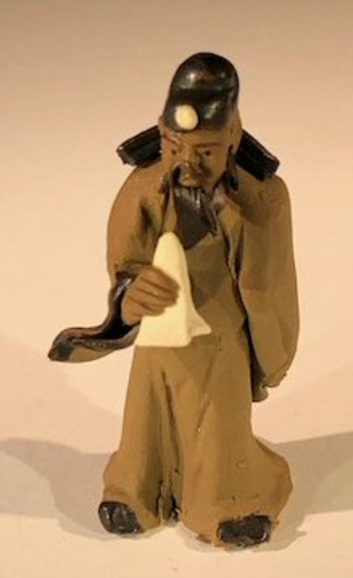 Ceramic FigurineMan Studying Ancient Cloth Scroll - 3"