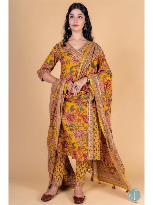 Golden Nugget Block Printed Angrakha Kurta Dupatta (Set of 3)