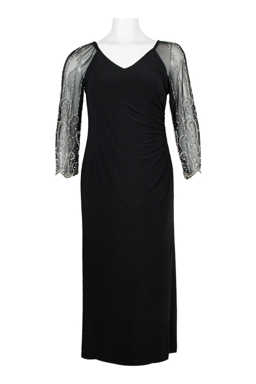 Cachet V-Neck Embellished Long Sleeve Gathered Side Zipper Back Jersey