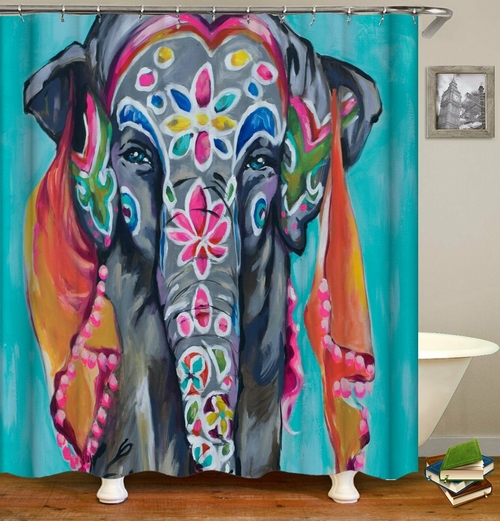 Colorful Indian Sari Elephant Shower Curtain