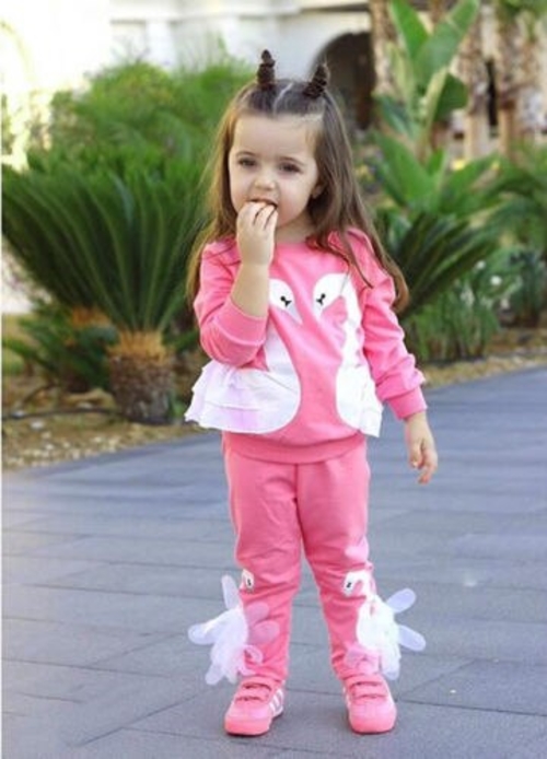 2PCS Toddler Kids Baby Girls 3D Swan Outfits T