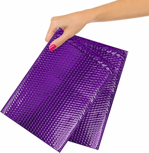 Metallic Purple Bubble Mailers 6.5 x 10.5, Poly Padded Envelopes Pack