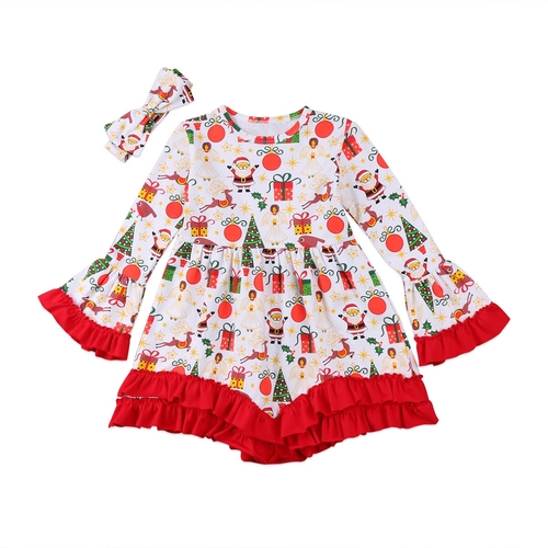 2 7T Little Girls Christmas Flare Sleeve Dress