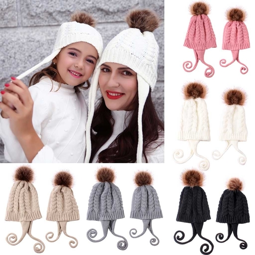 Mom And Baby Knitting Keep Warm Hat Double Ball