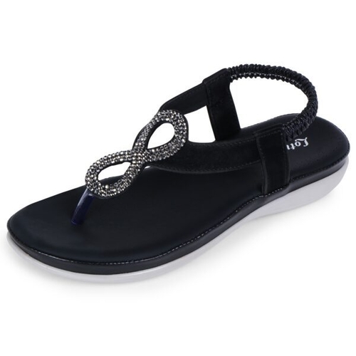 TPR Sole Stitched Style Sandal With Adjustable Strap-BLACK
