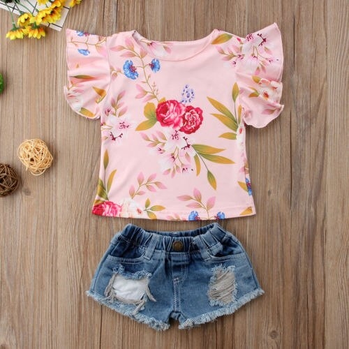 2PCS Toddler Kids Baby Girl Summer Clothes Short