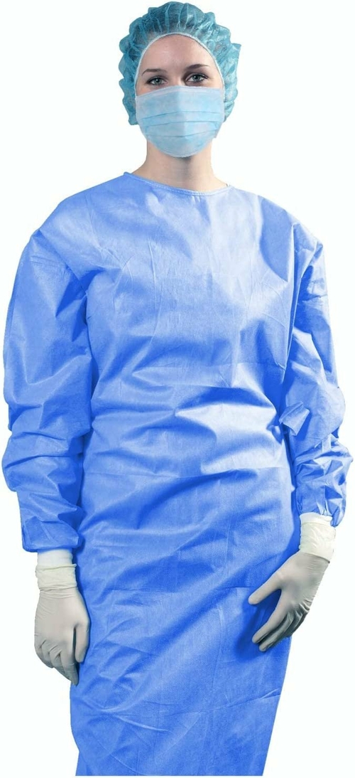 AMZ Medical Supply Blue Hospital Disposable Gowns Large, SMS Poly