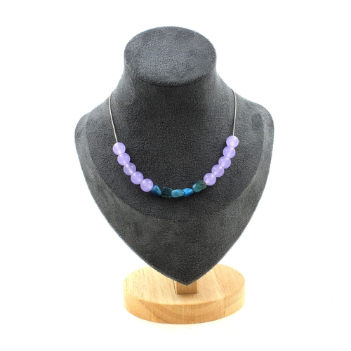 Blue Apatite + Lavender Chalcedony 8 mm 15 beads necklace.