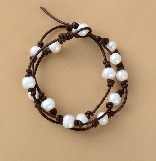 FRESHWATER Pearl Leather Cord Boho Strand Bracelet