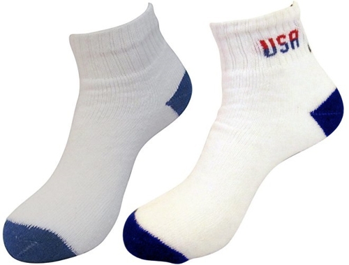 Adult Quarter Sport Socks - White w/Blue, 9-11, 3 Pack