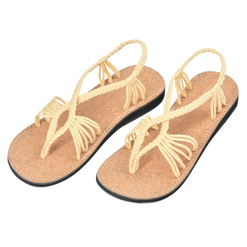 Markerandhands Handwoven Rope Flat Sandals For Women Airy Cream Cork
