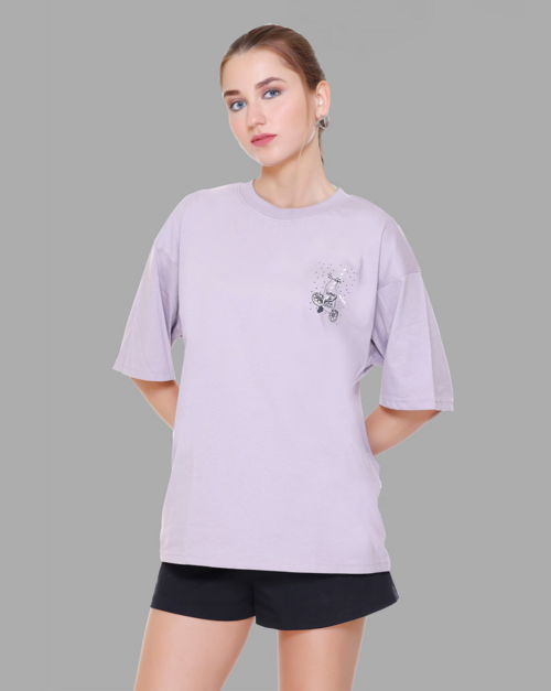 Women Graphic Print Loose Fit Round-Neck T-Shirt (SIZE-S)