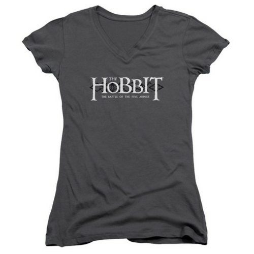 Trevco Hobbit-Ornate Logo Junior V-Neck Tee- Charcoal - Small