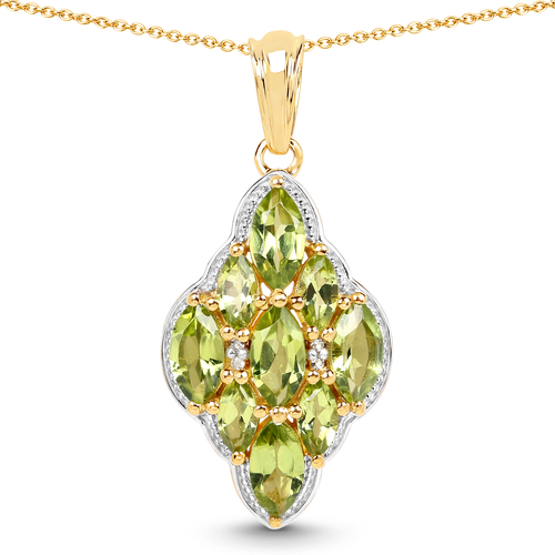 14K Yellow Gold Plated 4.02 Carat Genuine Peridot & White Topaz .925