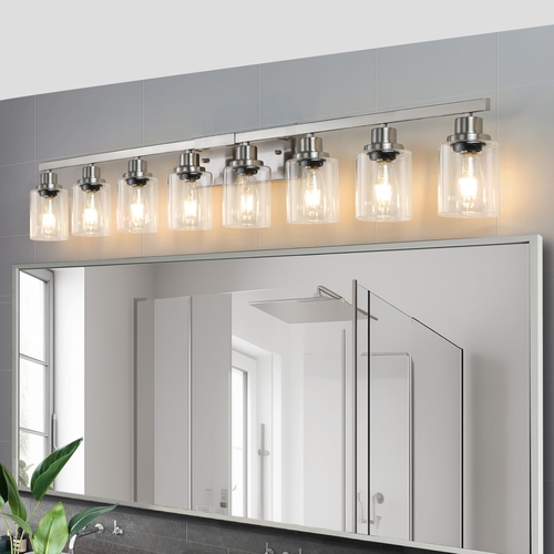 Modern 8-Light Bathroom Vanity Light Fixture - Brushed Nickel Finish