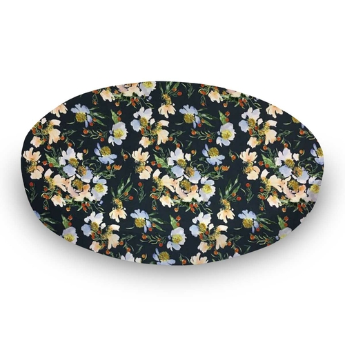 SheetWorld Fitted Round Crib Sheet - 100% Cotton Woven - Floral Navy,