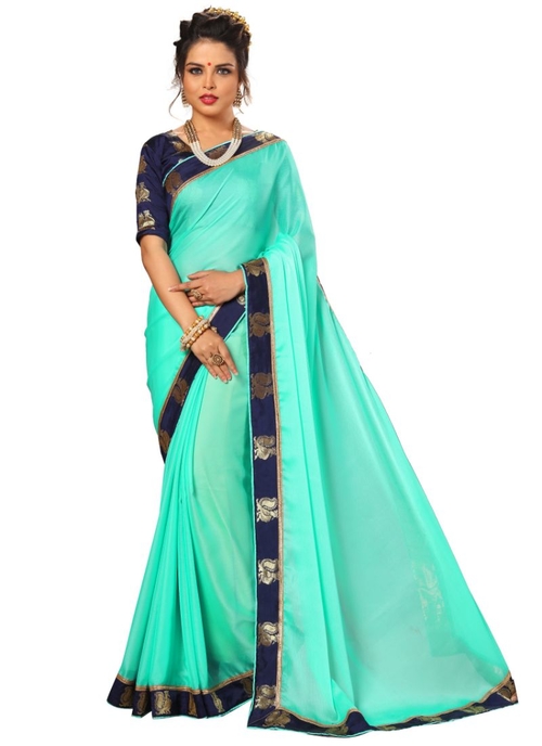 Turquoise Color Chiffon Saree with Blouse