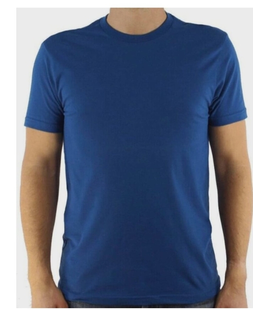 Solid Round Neck Cotton Blend Blue T-Shirt