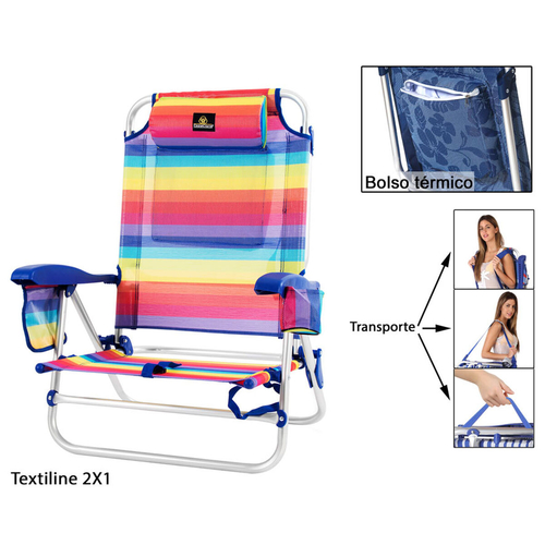 Folding Chair with Cooler Textiline Coral 55 x 24 x 63 cm Multicolour