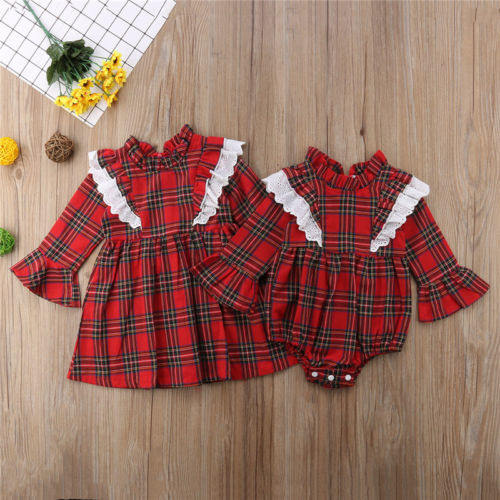 Newborn Kids Baby Girls Plaids Long Sleeve