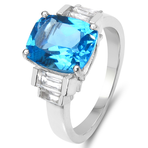 4.36 Carat Genuine Swiss Blue Topaz & White Topaz .925 Sterling Silver