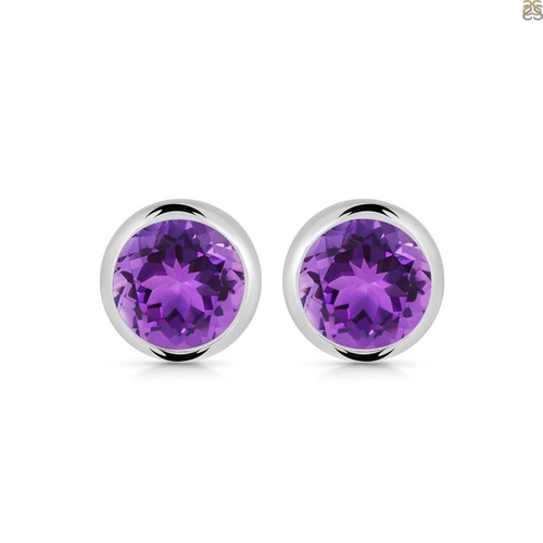 Amethyst Round Stud Earring Artificial