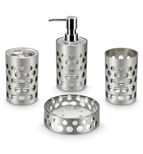 Silver-Toned 4 Pieces Textured Bath Accessories Set