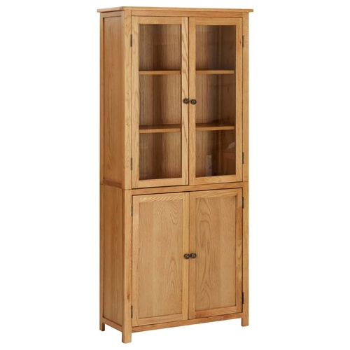 Bookcase 4 Doors 35.4"x13.8"x78.7" Solid Oak Wood and Glass
