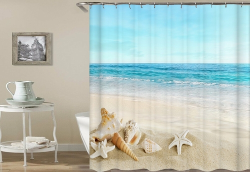 Seashells With A Beach View Shower Curtain