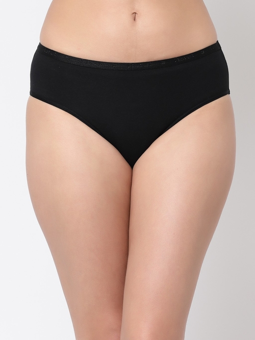 Floret Cotton Solid Mid-Rise Hipster Panty, Black