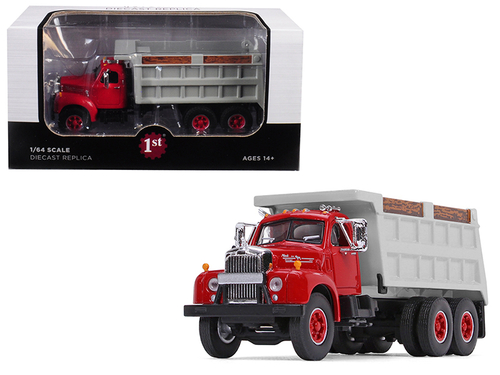 Mack B-61 Tandem Axle Dump Truck Red Cab/ Gray Body 1/64 Diecast Model