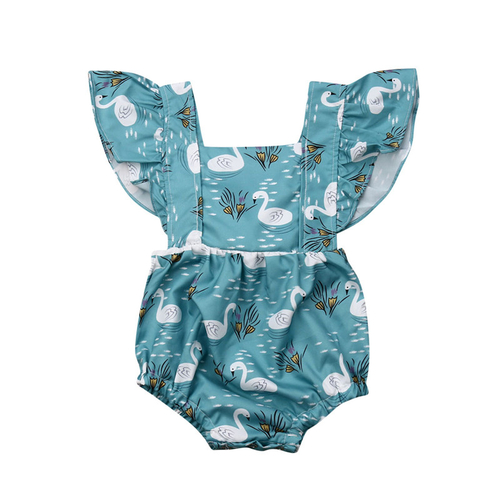 Summer Cute Baby Girl Bodysuit Swan Printed Flying