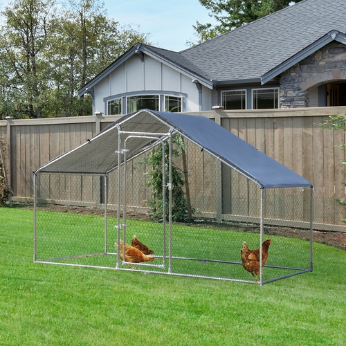 PawHut Galvanized Large Metal Chicken Coop Cage 1 Room Walk-in