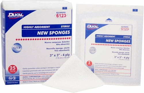 Non-Woven Sponges 3" x 3". Case of 2400 sterile dressings for Wounds.