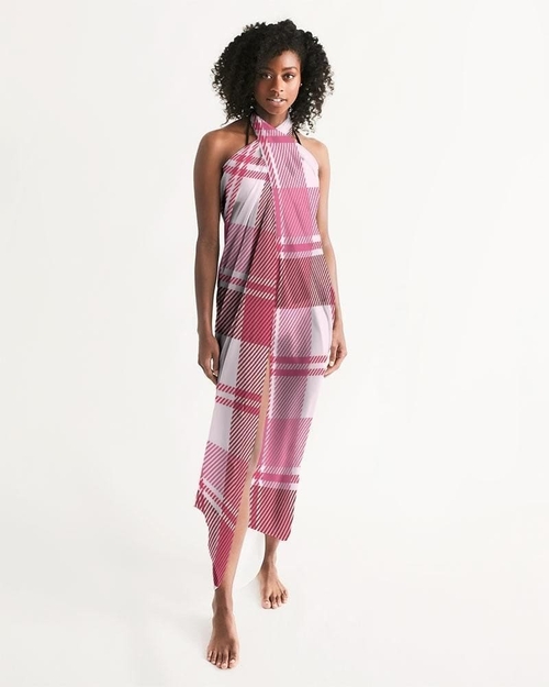 Sheer Plaid Pink Swimsuit Cover Up