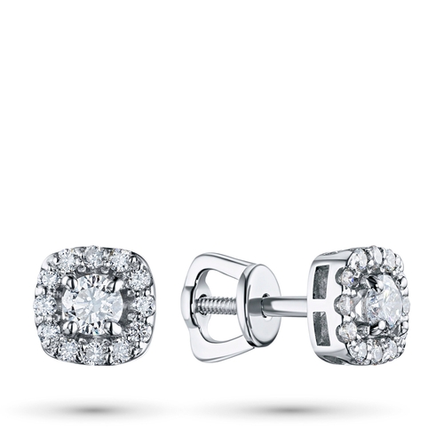Sterling Silver Earring Studs with 26 Round-Cut Lab-Created Diamonds