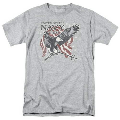 Trevco Navy-Trident Short Sleeve Adult 18-1 Tee, Athletic Heather 