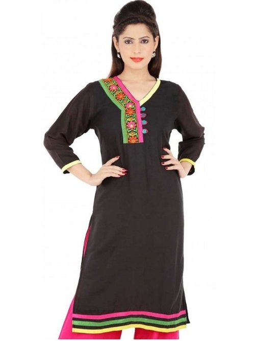 Rayon Straight Embroidery Kurti