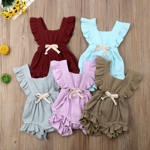 0 24M Baby Girl Ruffle Solid Color Romper Jumpsuit