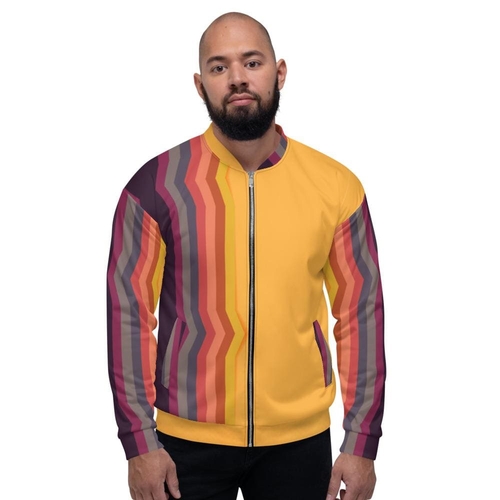 Bomber Jacket for Men - Orange and Black Retro Striped Pattern