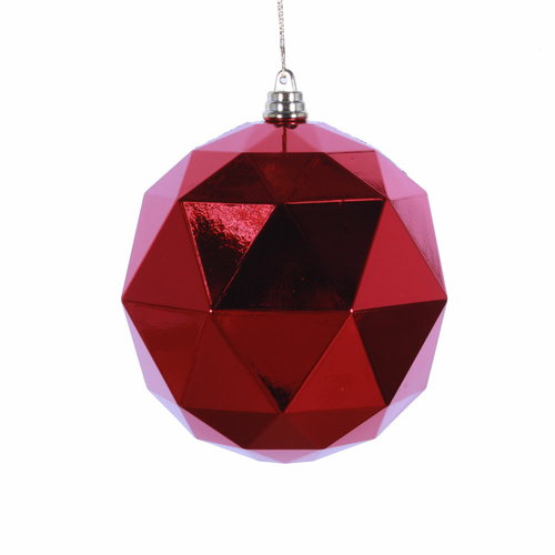 Vickerman M177503DS 8 in. Red Shiny Geometric Christmas Ornament Ball