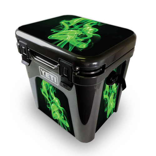 MightySkins YEROAD24-Green Flames Skin for Yeti Roadie 24 Hard Cooler 