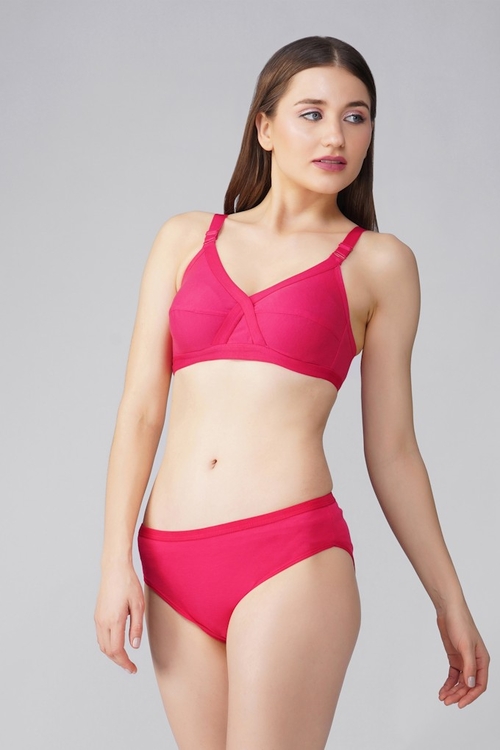 Solid Bra And Panty Set(Size34)(ColorPink )