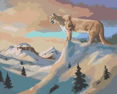 Zuty - Paint by Numbers - PUMA ON A ROCK AND SNOW-COVERED MOUNTAINS